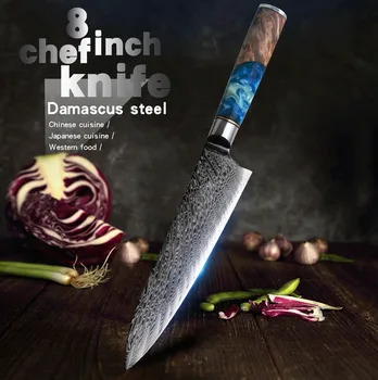 

2020 Ultra Sharp Damascus Knives Chef Knife Japanese Kitchen Knife Damascus VG10 67 Layer Steel Knives Blue Resin Wooden Handle