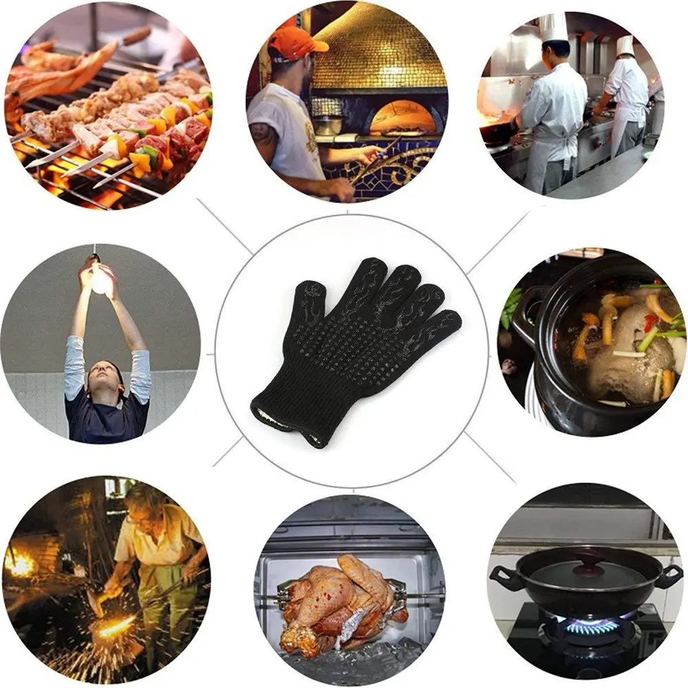 2pcs FSUP safety glove 500�C heat temperature resistant glove BBQ glove oven kitchen Fireproof Gloves for Microwave Oven