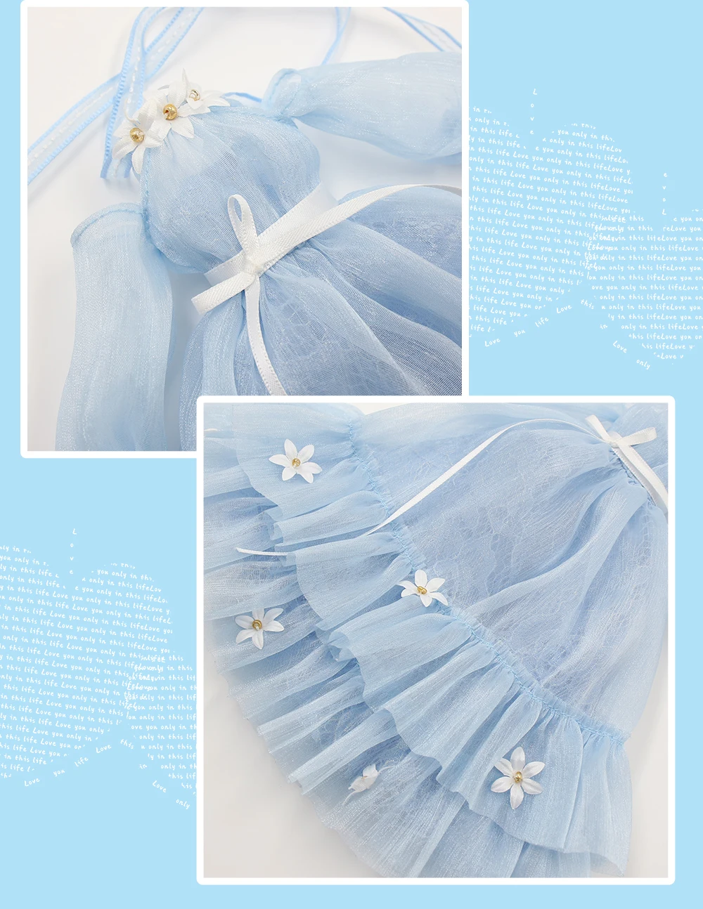 Neo Blythe Doll Blue Floral Wedding Dress 5