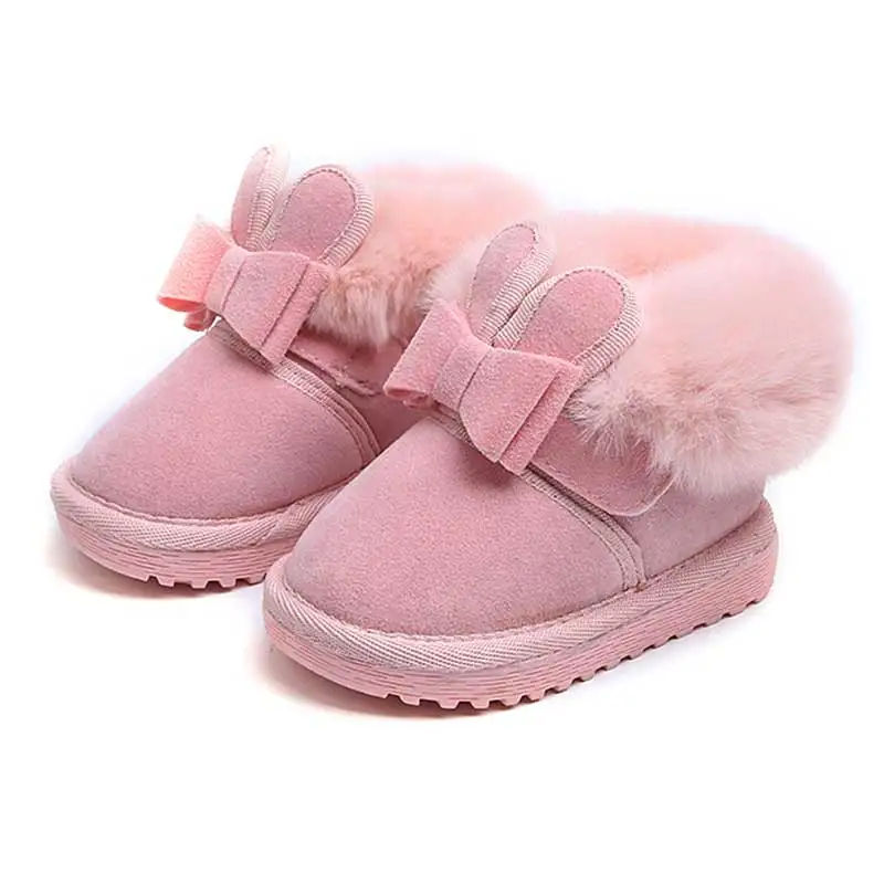 

2019 Baby Shoes Girls Winter Snow Boot Warm Plush Princess Bow-knot Ugs Kids Fashion Designer Boots Rabbit Rubber Girl's Boots