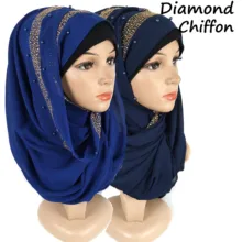 D9 10 шт. Высокое качество жемчуг алмаз пузырь шифоновый шарф платок длинный хиджаб Maxi обёрточная повязка на голову можно выбрать цвета