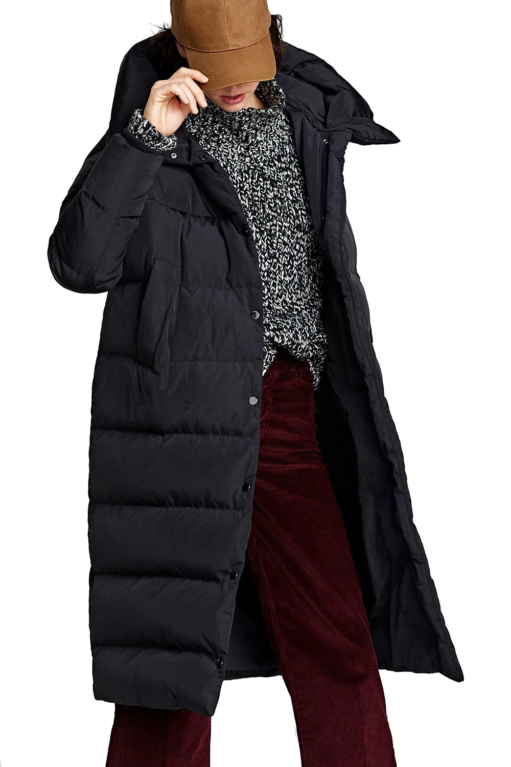 

New Style Europe And America Cross Border Amazon AliExpress Faux down Jacket WOMEN'S Coat Thick X-long Cotton-padded Clothes Hoo
