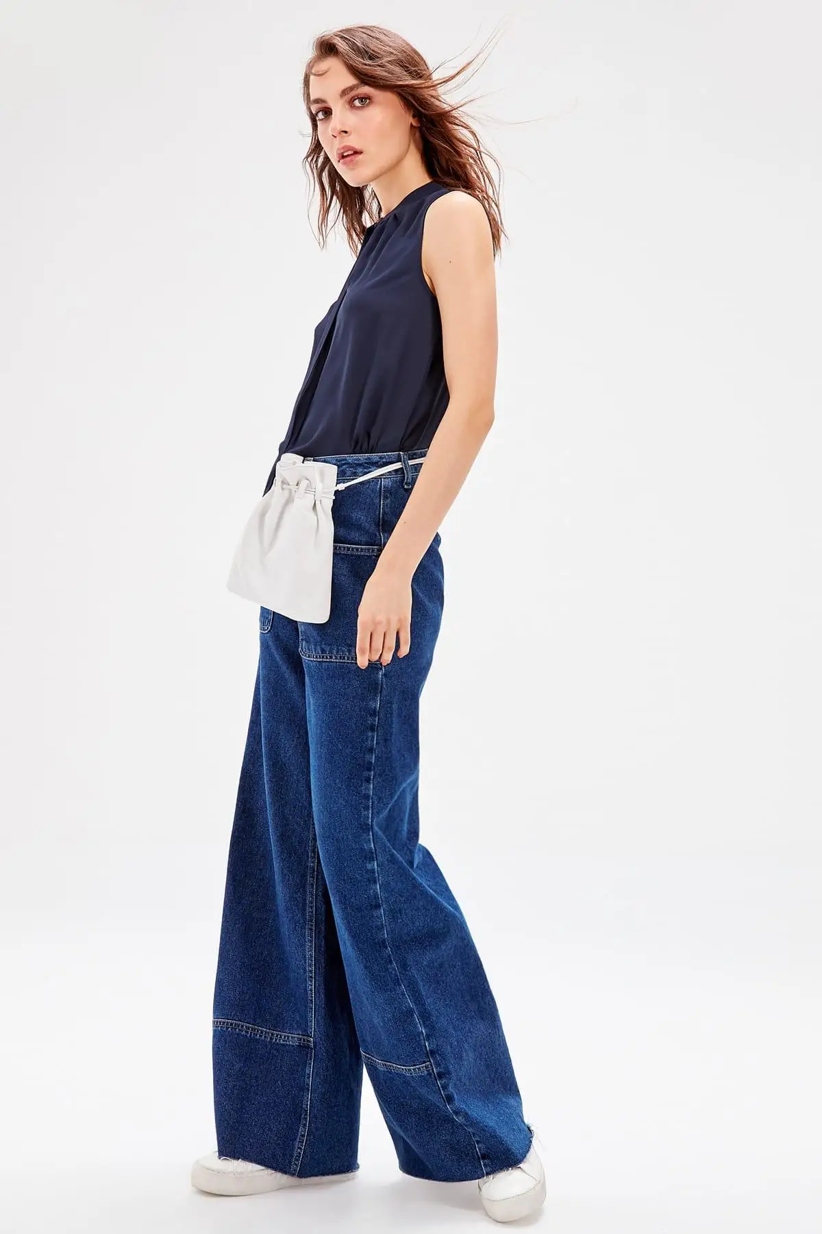 Trendyol темно-синяя шнуровка detayl'bluz TWOAW20BZ0124
