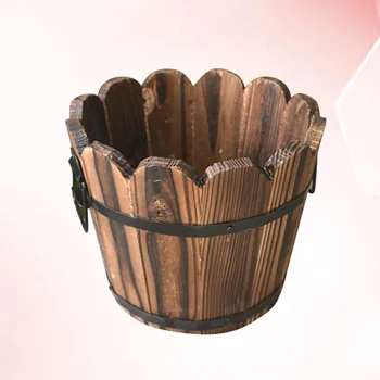 

Solid Wood Carbonized Fleshy Flower Pot Balcony Planting Preservative Flower Holder Home Decoration Retro Wooden Small Barrel Wa