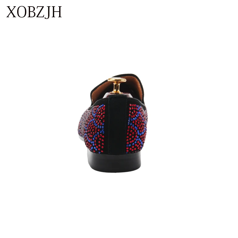 XOBZJH 2019 Shoes Male Loafers Summer Men Luxury Prom Wedding Red Rhinestone Shoes Italian Red Bottom Slip On Shoes DHL Shipping