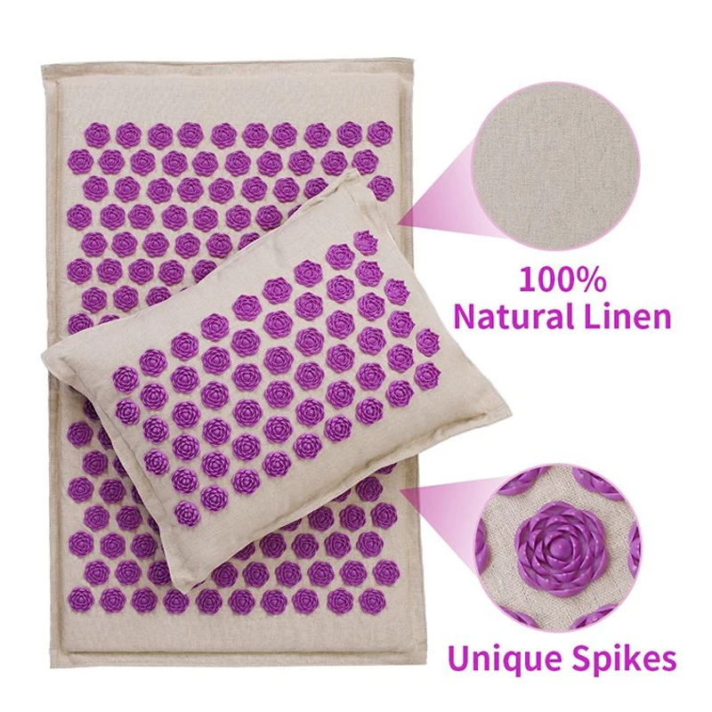 Коврик игла из органического льна с лотосом коврик для акупрессуры массажный шеи