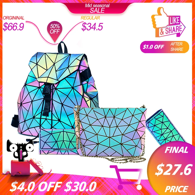 

Fashion Fragrance Geometric Luminous Elegance Crack Design Woman Backpack set