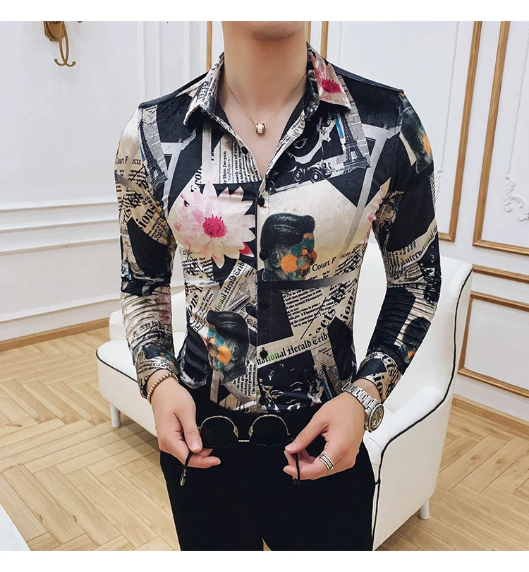 Формальные Рубашки, Мужская одежда, Camisa Social Masculina, Ретро рубашка, утепленная, сохраняющая тепло, с принтом, с длинным рукавом, рубашка, платье, рубашка