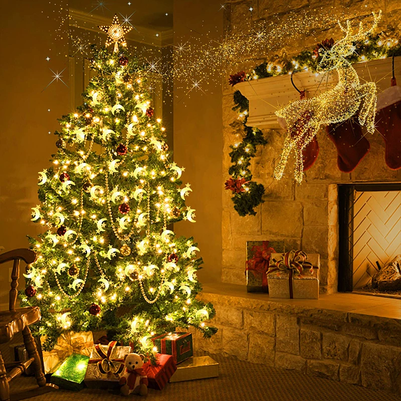 Светодиодный 1 м/3 м Звезда и луна, рождественские фонари, Рождественская гирлянда, свадебная Водонепроницаемая батарея, мерцающий свет, праздничный Декор