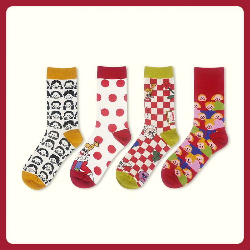 Student Grocery Store Series Cartoon Cute Socks Personality Lattice