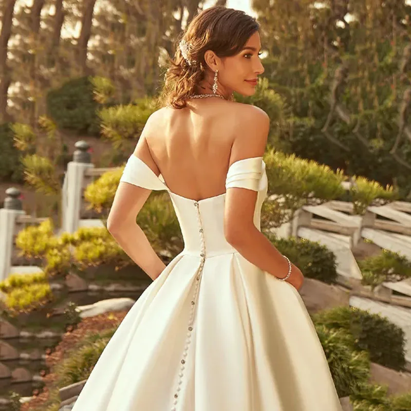 Eightree элегантное бальное платье с открытыми плечами и коротким рукавом, свадебное платье, атласное свадебное платье с открытой спиной и разрезом