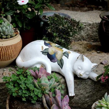 

Lazy Cat Resin Simulation Animal Garden Decoration Park Landscape Balcony Flower Stand Decor Home Living Room Ornament Crafts