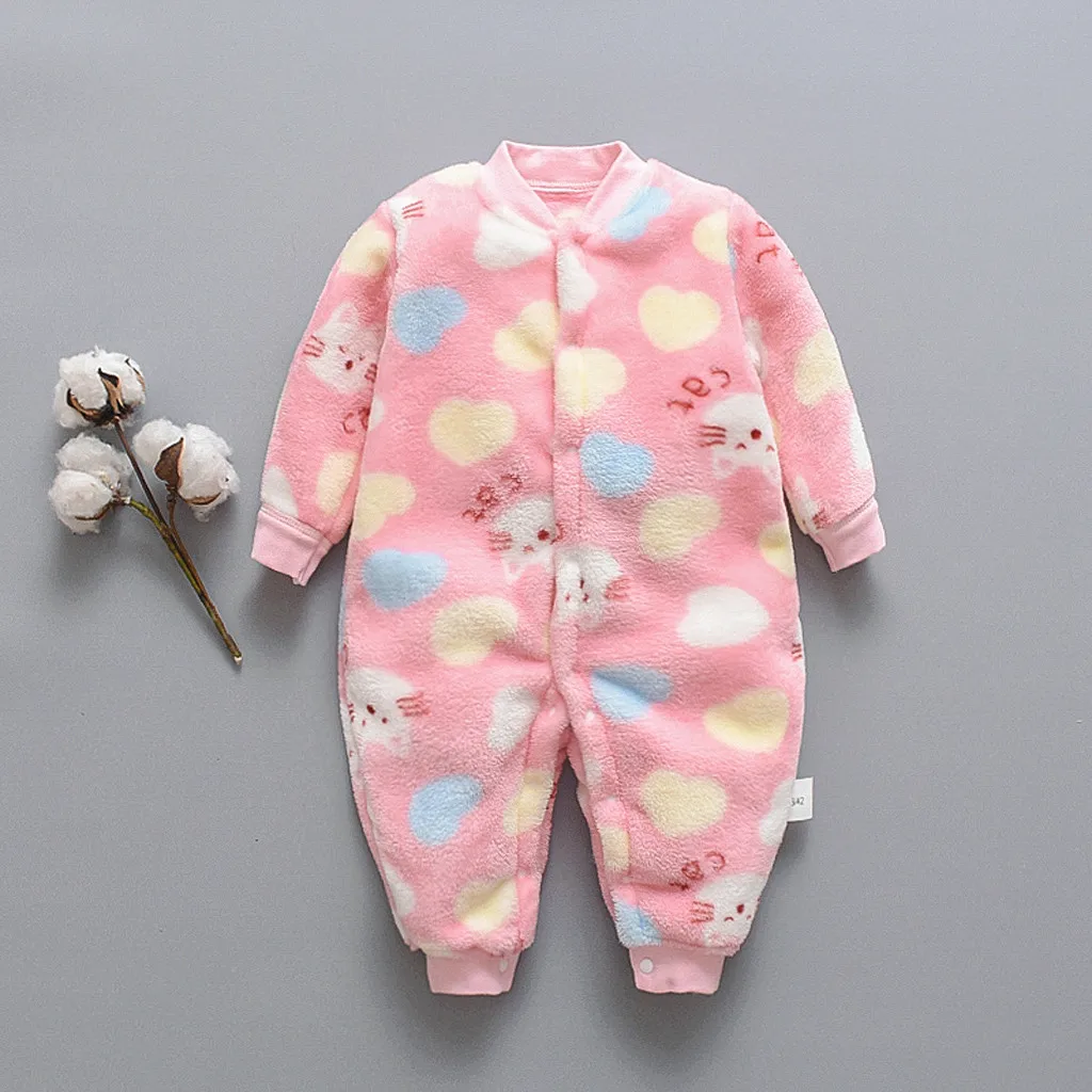 CALOFE Baby Rompers Winter Warm Longsleeve Coral Fleece Newborn Baby Boy Girl Clothes Infant Jumpsuit Animal Overall Pajamas