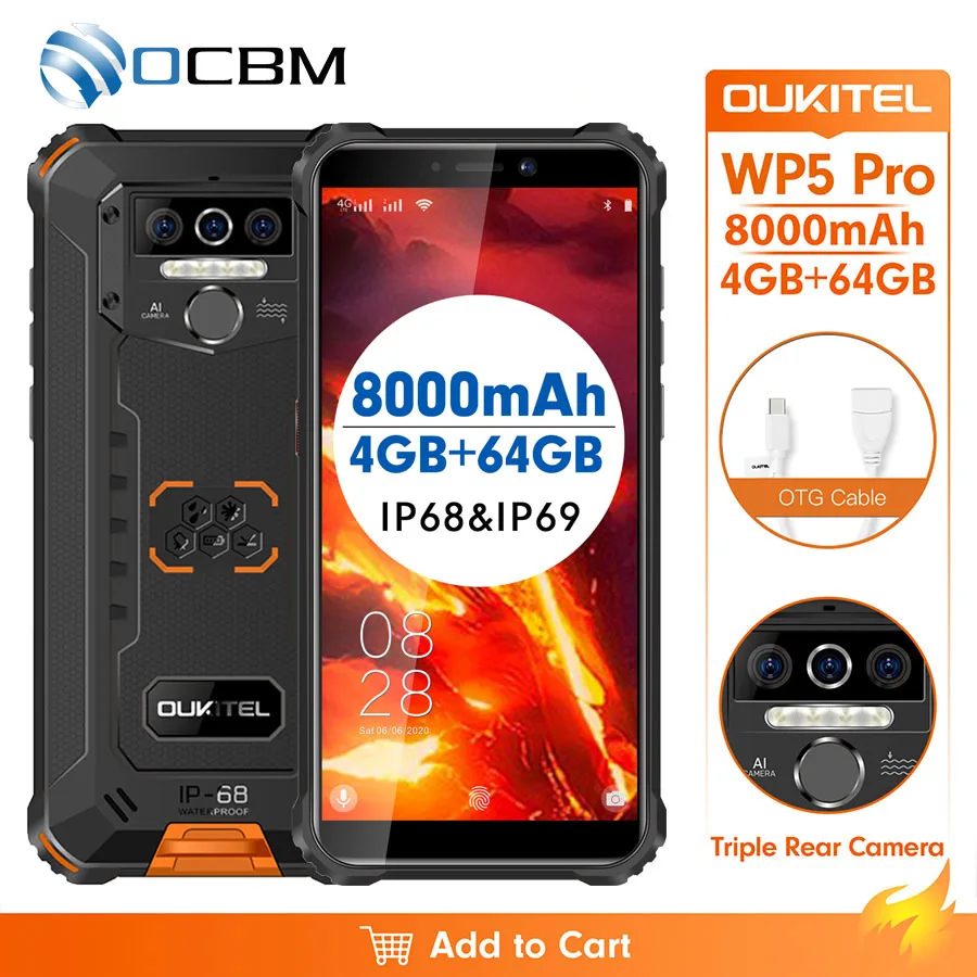 Смартфон OUKITEL WP5 Pro 5 дюйма 4 + 64 ГБ 8000 мАч Android 10|Смартфоны| |
