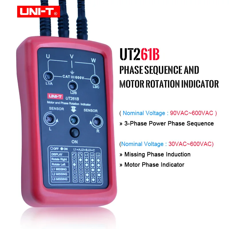 

UNI-T UT261B Phase Sequence and Motor Rotation Indicators Tester Meters New Electronic