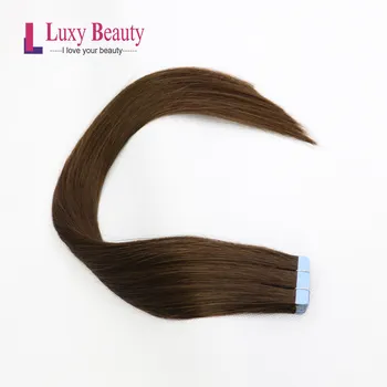 

LuxyBeauty Remy Tape In Human Hair Extensions #2 Darkest Brown 1.5g/pc Straight Skin Weft Hair On Adhesive 14" - 22"