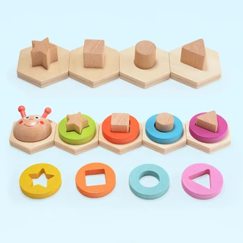 

Kids Educational Toys Wooden Caterpillar Puzzles Geometric Shape Colors Learning Math Toys For Children