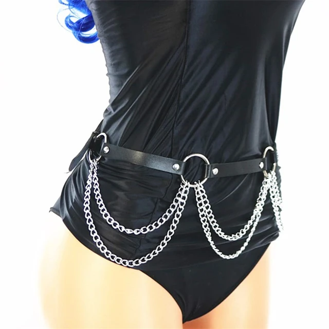 Goth Leather Body Harness Chain Bra Top Chest Waist Belt Witch Gothic Punk  Fashion Metal Girl