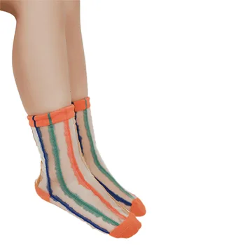

1 Pairs 1-8Y 2020 Summer Kids Girl Rainbow Striped Mesh Insert Socks Cotton Stitching Breathable Lace Sheer Socks Drop shipping