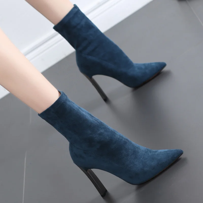 

2019 Winter New Martin Boots Women Rhinestones High Heels Thick Boots Women's Spring and Autumn Fashion Single High Heel Boots