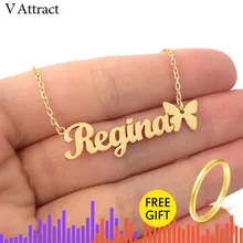 V привлечь Рождественский подарок табличка звезда колье золотой кулон бабочки Colar пользовательское имя цветок Цепочки и ожерелья персонализированные ювелирные изделия