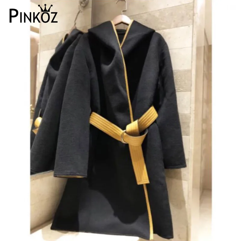 Длинное оранжевое пальто Pinkoz с поясом
