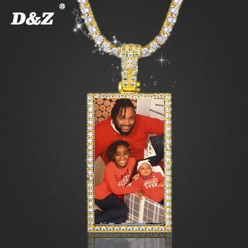

D&Z Hip Hop Custom Photo Necklace For Men Women Iced Out Bling Cubic Zirconia Fashion Jewelry Rectangle Shape Wholesale