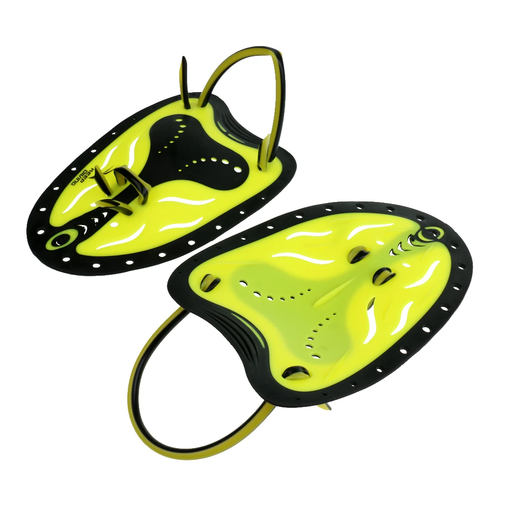 

1 Pair Large Adjustable Adult Silicone Swimming Hand Paddles for Strength & Skills Training 8.66" x 5.9" Yellow