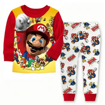 

Low price Children's nightgown kids pajama sets Cartoon Mario pijamas Children cotton Casual Family sleepwear Girls cute pajamas