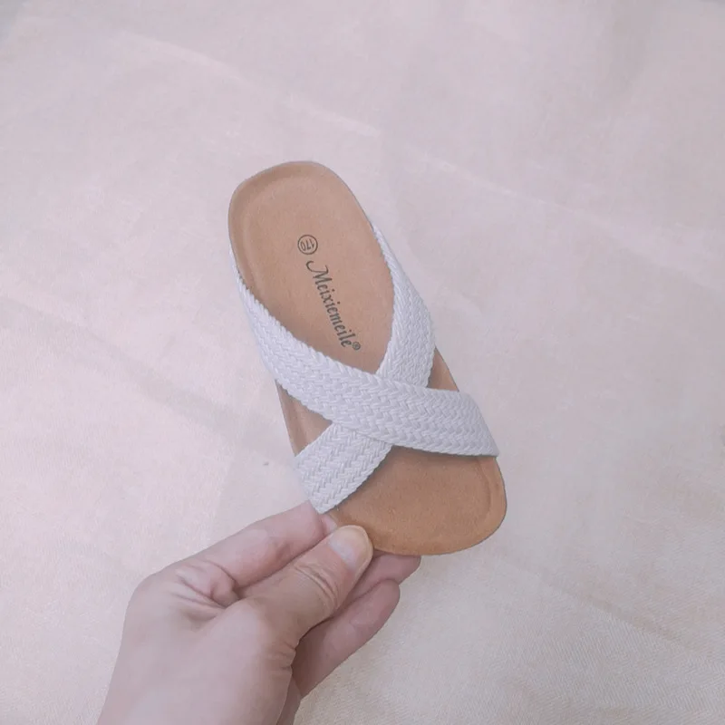 ULKNN CHILDREN'S Slippers 2020 New Style Medium-small kid's Shoes Cork Weaving Cross Belt Sandals