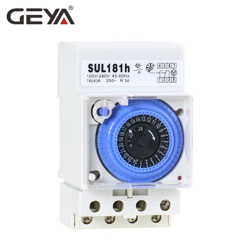 

GEYA SUL181h Mechanical Timer Switch 24 Hours Programmable Din Rail Time Switch with Battery 110V-240V