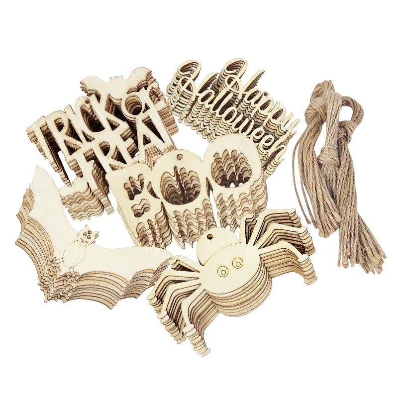 10Pcs Halloween Decoration Wooden Ornaments Pumpkin Ghost Bat Hanging Pendant Happy Halloween Party Home DIY Craft Kids Toy Gift