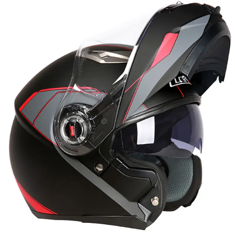 LS2 FF370 бездорожье Флип Полный уход за кожей лица Мотокросс Мотоцикл мото Шлем Capacete каско с двойной щит козырек ECE - Цвет: Red Black