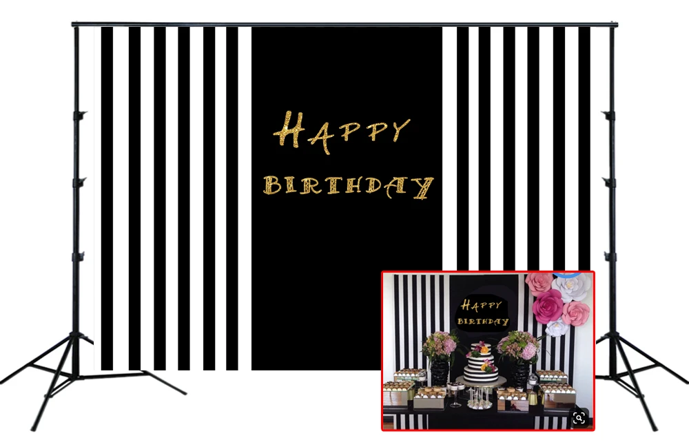kids Boy girl 1st birthday Party Baby Shower Backdrop black Stripes Adult background for photo table wall Decor banner W-2278 |