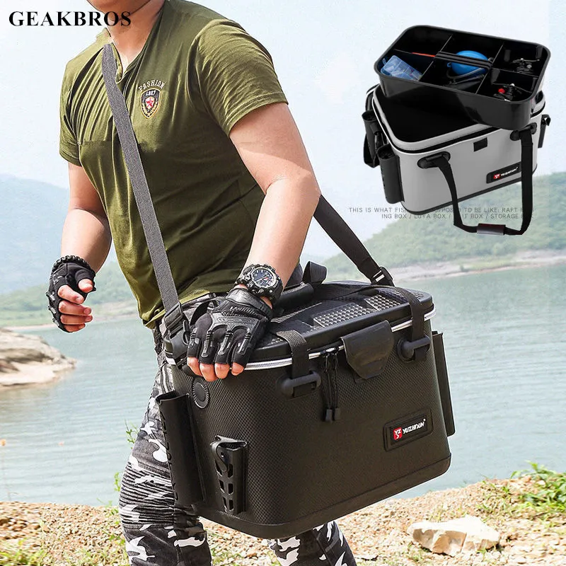 US $59.98 Thickened EVA Fishing Bucket Fish Box Waterproof Tackle Storage Durable Hard Shell Large Capacity Tool Organizer Carrying Bag