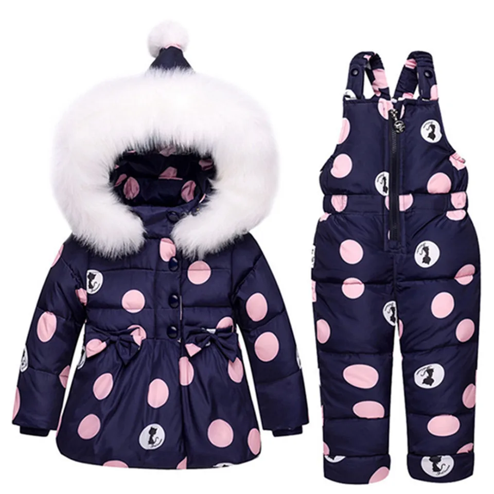 Комплекты зимней одежды для детей зимний костюм, куртка+ комбинезон, комплект из 2 предметов, пуховое пальто для маленьких мальчиков и девочек зимняя одежда для маленьких девочек - Цвет: navy blue3