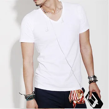 

Summer Hot Black Tee Men's Tops Fashion Slim Fit V-Neck Short Sleeve T-shirt Muscle Casual Tops