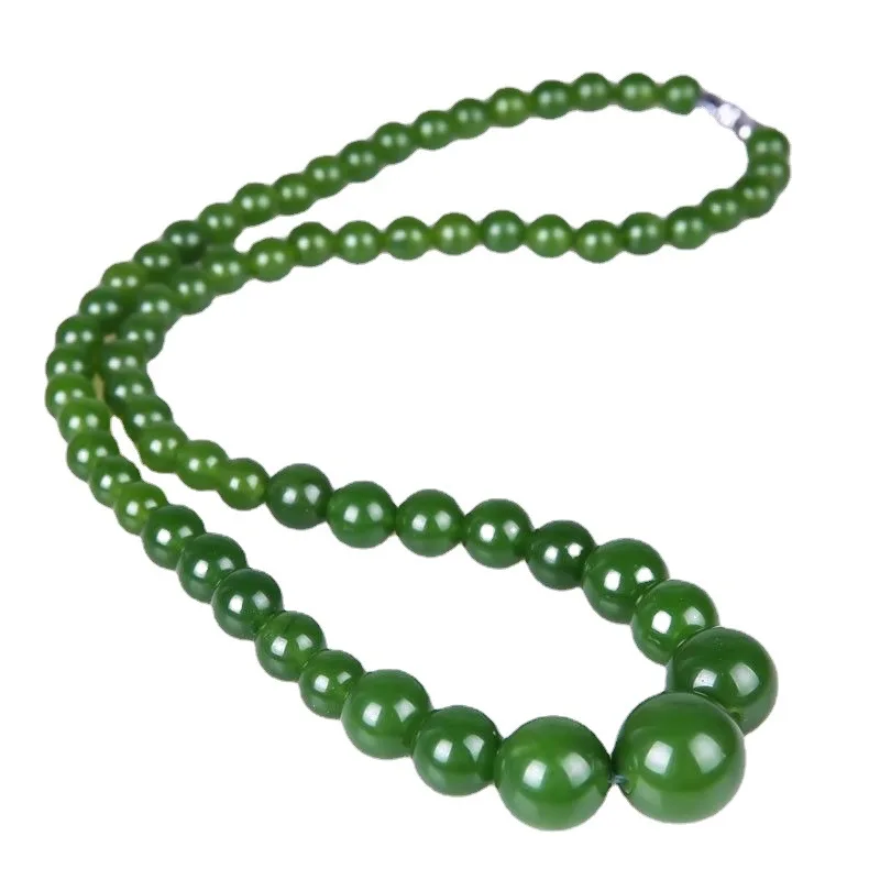 Genuine Natural Green Jade Beaded Necklace Women Fine Jewelry Real