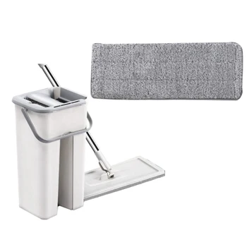 

Promotion! Flat Floor Mop Scraping Ultra-Fine Fiber Mop Self Wet and Dry Cleaning Microfiber Mop Bucket with 1 Microfiber Pads