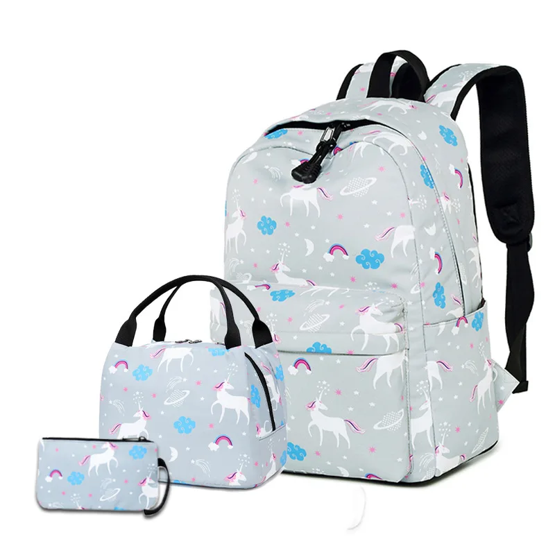 

3pcs/set Women Printed Unicorn Backpack School Bags For Teenage Girls Shoulder Drawstring Bags Travel Cosmetic bag Lunch bag