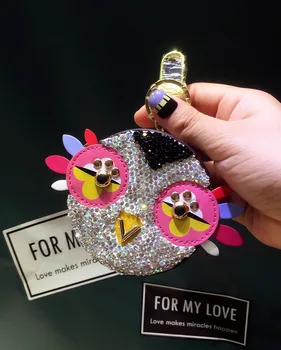 

Magicfur - Cute Owl Real Fur Chick Charm Leather Mini Coin Cards Keys Holder Purse Zipper Pocket Bag Keychain Holder pendant