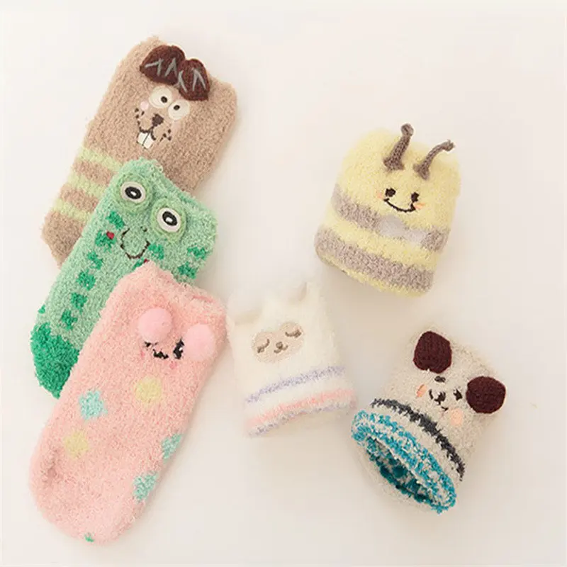 Детские носки с животными, милые носки с объемной вышивкой для новорожденных девочек зимние теплые шерстяные носки для мальчиков нескользящие носки с резиновой подошвой для малышей