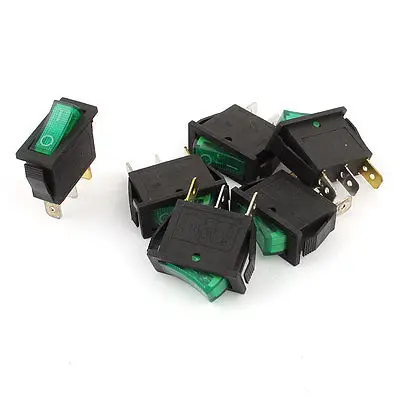 

6 Pcs AC 15A/250V 20A/125V 3 Pin ON/OFF Green LED SPST Boat Rocker Switch