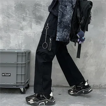 

Lychee Girls Solid Color Chain Women Pants Casual Spring Autumn Lady Bottoms Loose Pockets Zipper Elastic Waist Female Trousers