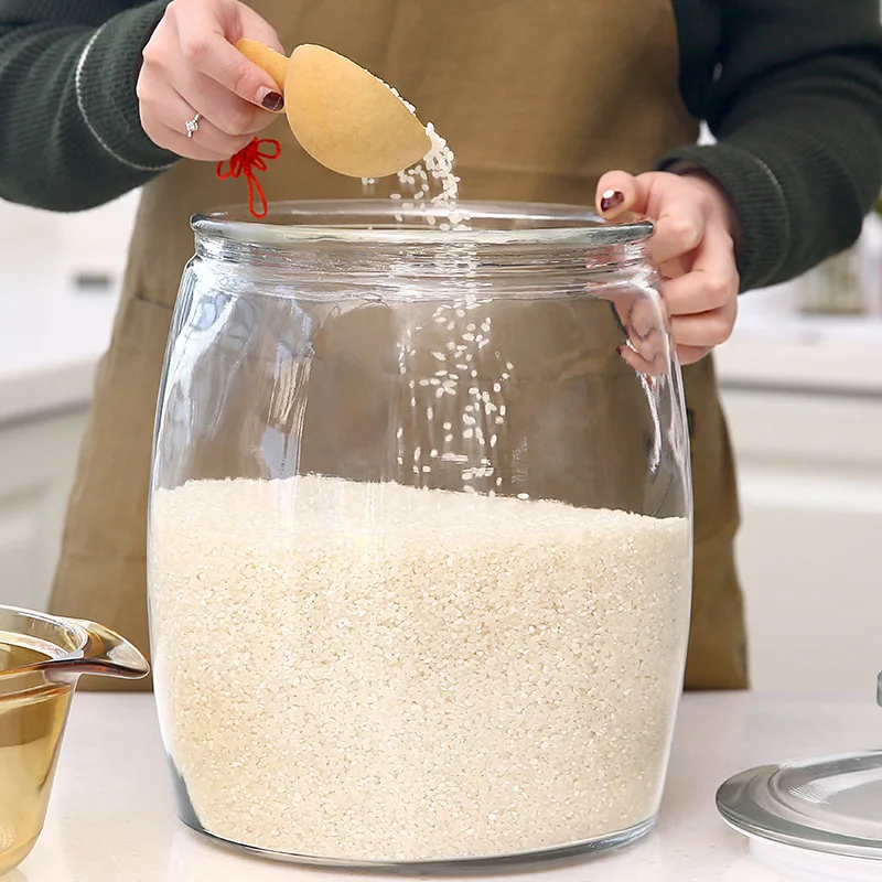 

Rice Bucket Rice Jar Household Glass Kitchen Sealed Jar Thick Large Size with Moisture-Proof Dried Fruit Grains Food Bottle