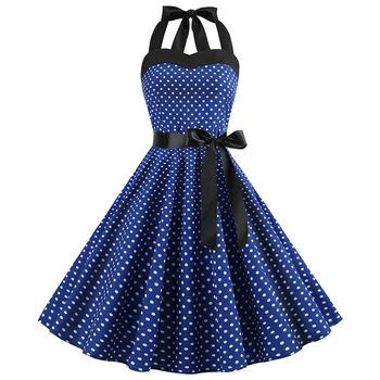 

Sexy Halter Polka Dot Dress Summer 2020 Hepburn Robes Vintage 50s 60s Pin Up Rockabilly Party Dresses Elegant Knee-Length