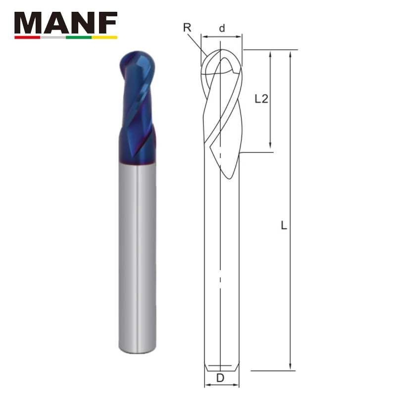 MANF 2 канавки длинные синие нано-концевые фрезы HRC65 R3 мм R4mm концевые Вольфрамовая