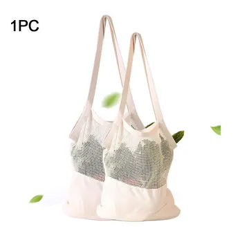 

Solid Cotton Blend Eco-friendly Fruit Vegetable Reusable Storage Home High Capacity Single Shoulder Mesh Splice Shopping Bag