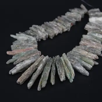 

Natural 5-9x24-48mm Green kyanite Top Drilled Point Nugget Gravel Gems Stone Lace Loose Beads 15"