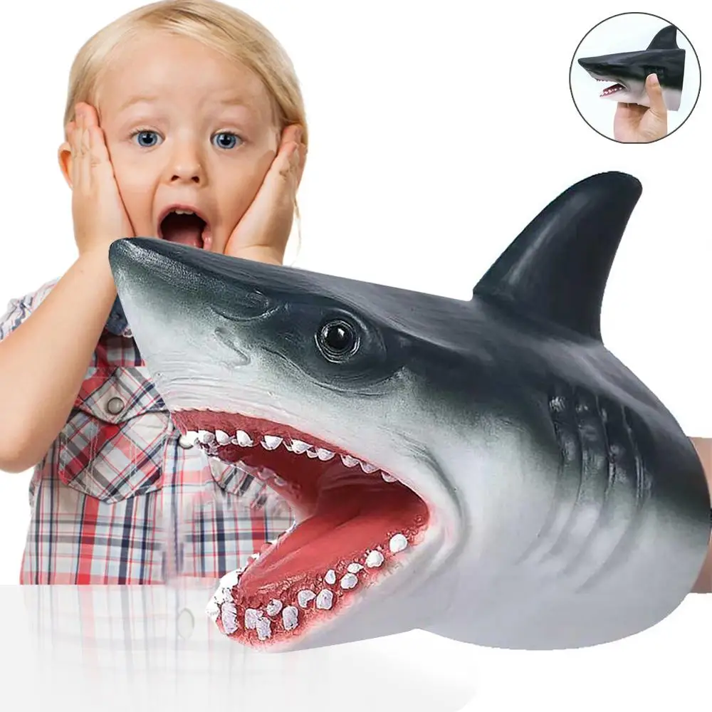 Plastic Shark Hand Puppet for Story TPR Animal Head Gloves Kids Toys Games Gift 